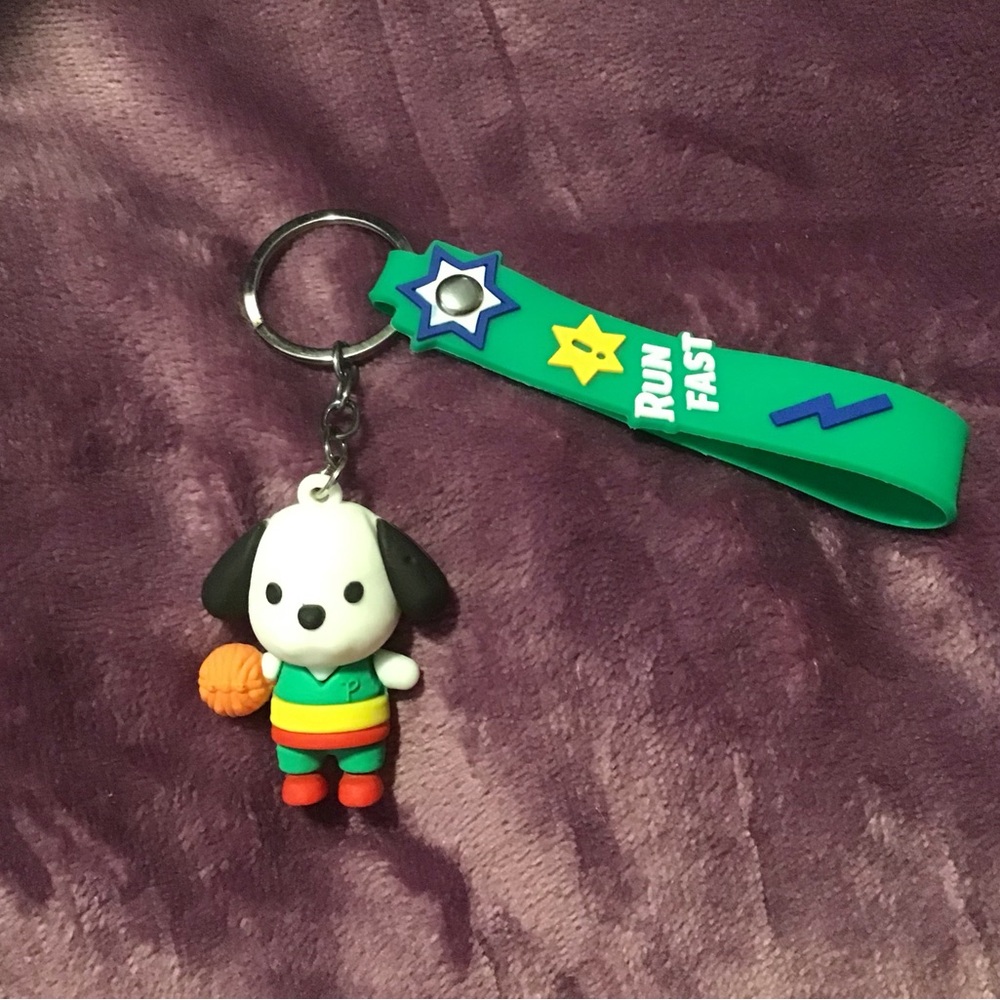 Cute Dog Basketball Keychain with Green 'Run Fast' Strap